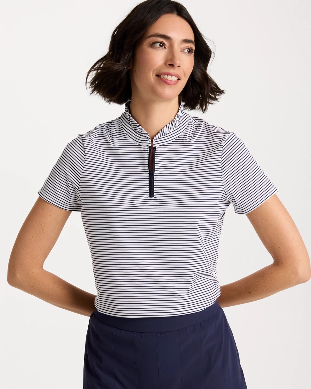 CHS_UPF STRIPE RUFFLE NECK